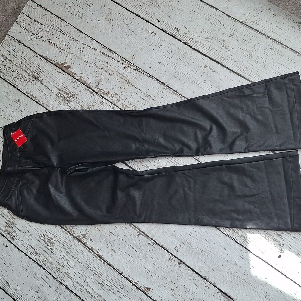 SPANX Black Faux Leather Flare Pants